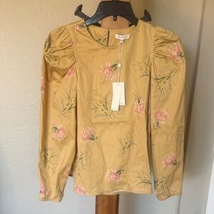 Rebecca Taylor Sylvie Puff Sleeve Floral Blouse Yellow -size XS